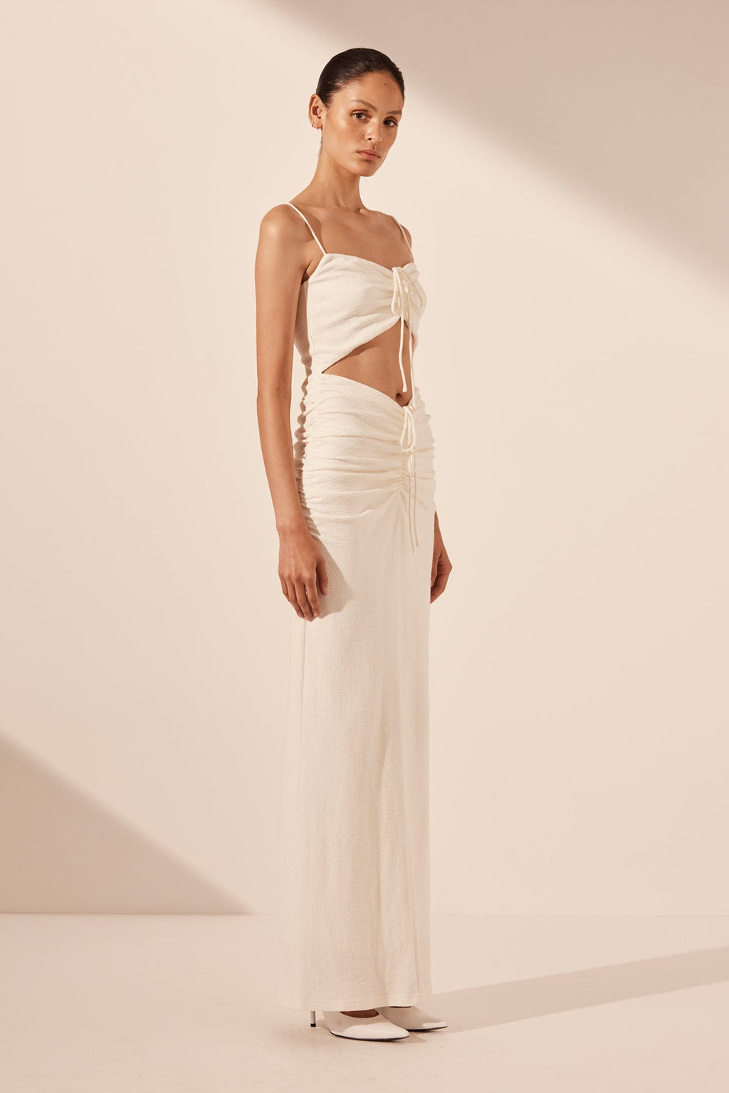 BEAU SLEEVELESS DRAWSTRING MAXI DRESS - IVORY