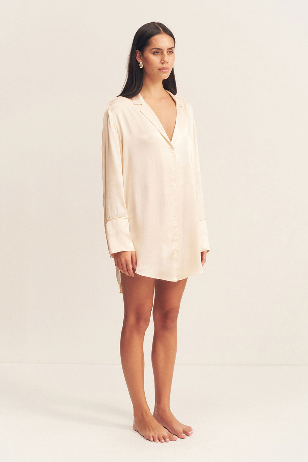 LA LUNE LOUNGE SHIRT DRESS - CREAM