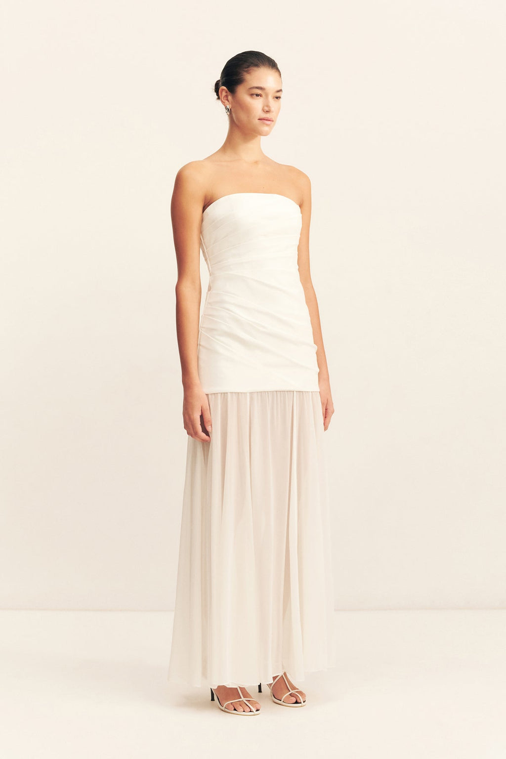 LUNAR STRAPLESS DRAPED MAXI DRESS