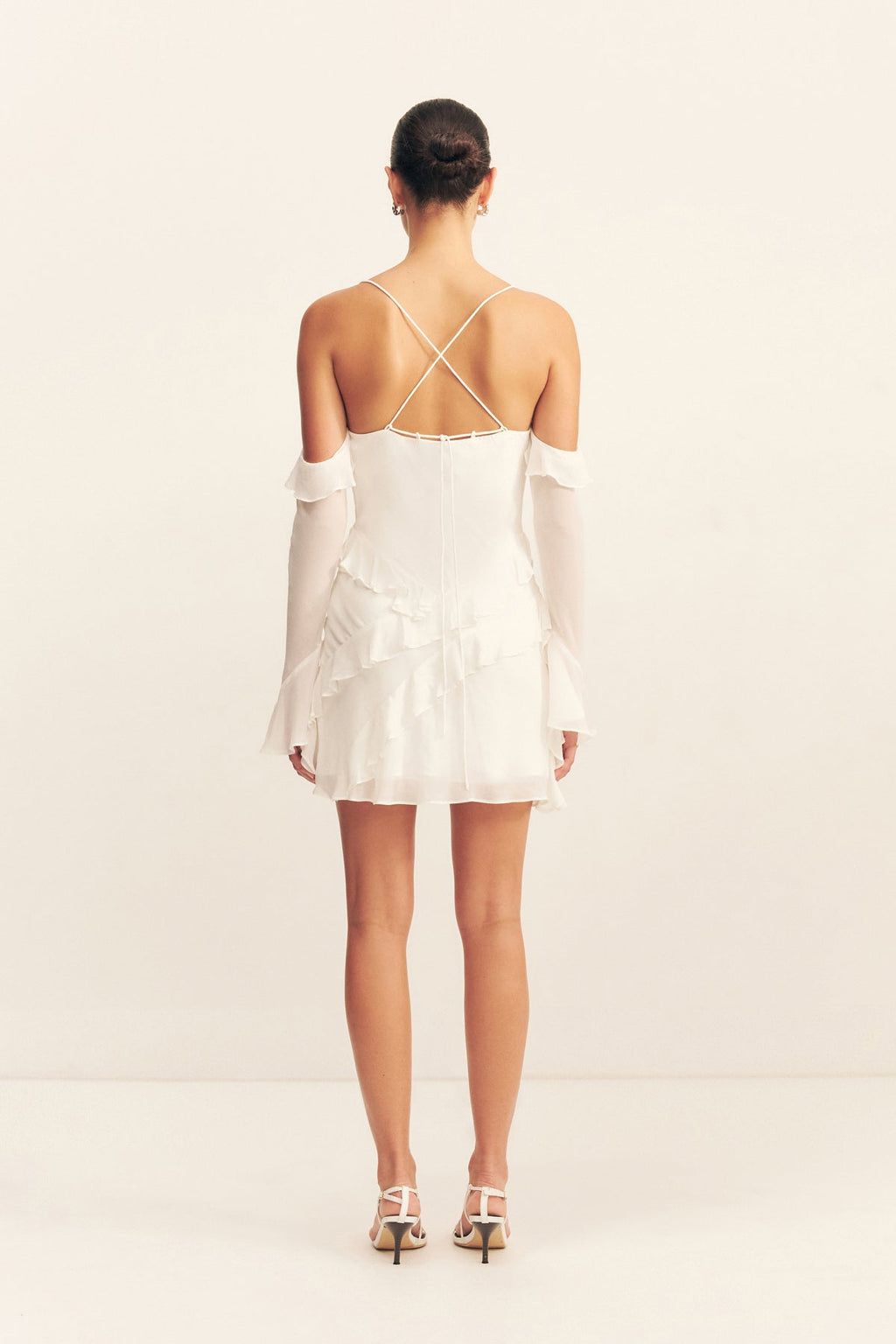 LIRA LONG SLEEVE RUFFLE MINI DRESS - IVORY