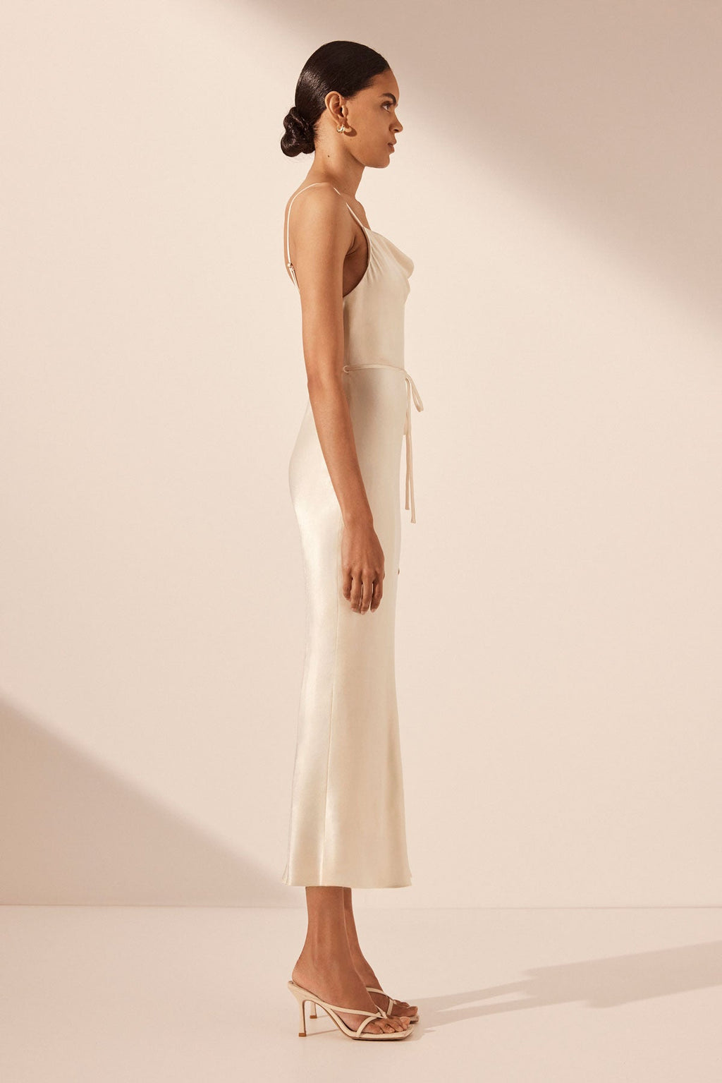 LA LUNE BIAS COWL MIDI DRESS - CREAM