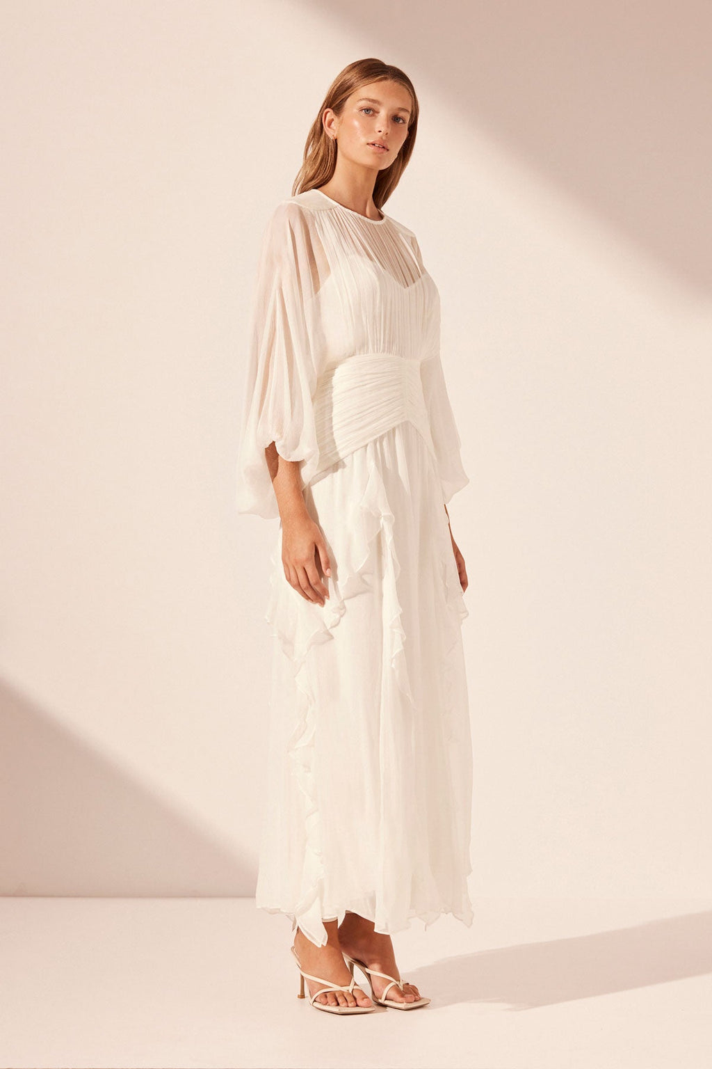 MARGOT ROUND NECK BALLOON SLEEVE MAXI DRESS - IVORY