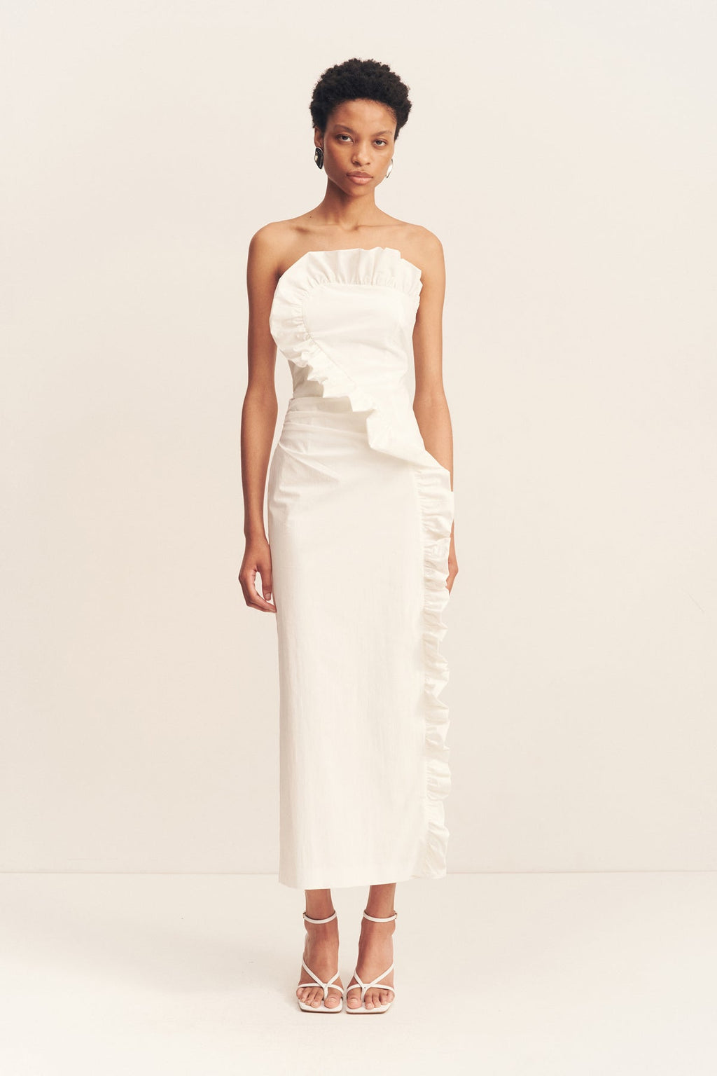 CAMPBELL RUFFLE MIDI DRESS - WHITE