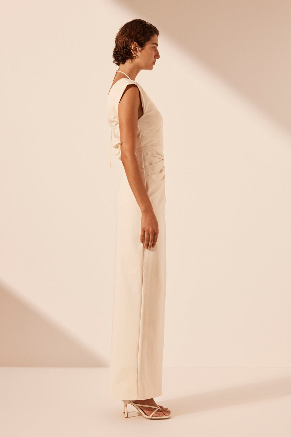 LANI ASYMMETRICAL DRAPED MAXI DRESS - RICE