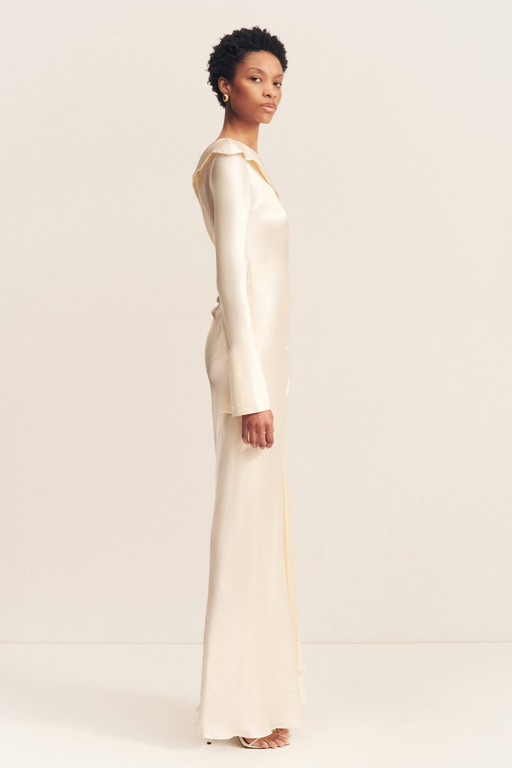 LA LUNE LONG SLEEVE GATHERED MAXI DRESS - CREAM
