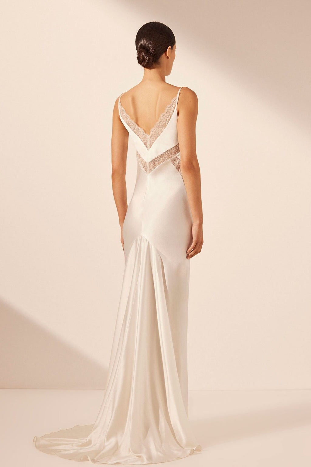 LA LUNE CUMULUS SILK PLUNGED LACE GOWN - IVORY
