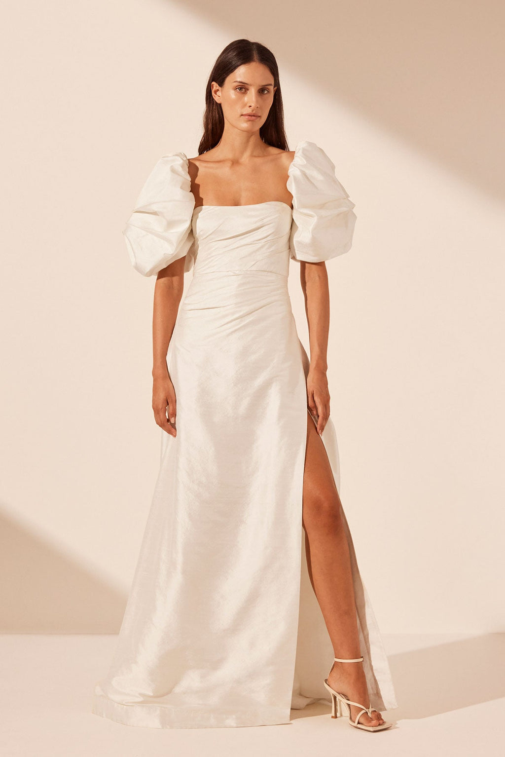LA LUNE LUCERO SILK DRAPED CORSET SPLIT GOWN - IVORY