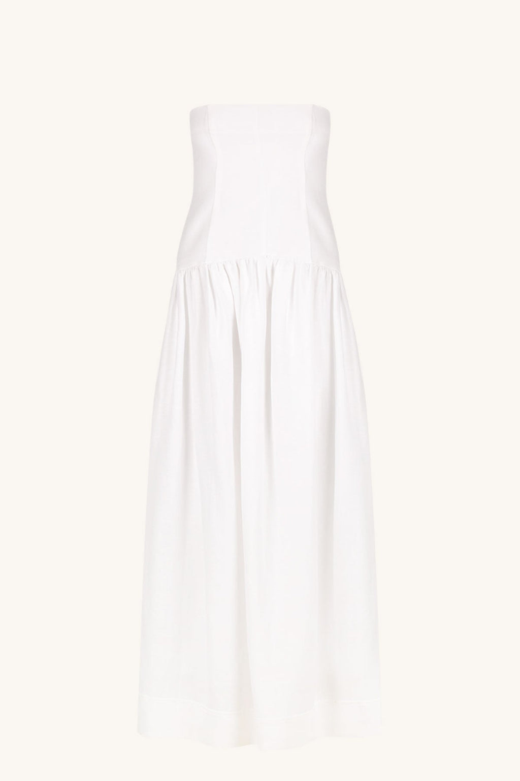 BLANC LINEN STRAPLESS PANELLED MAXI DRESS