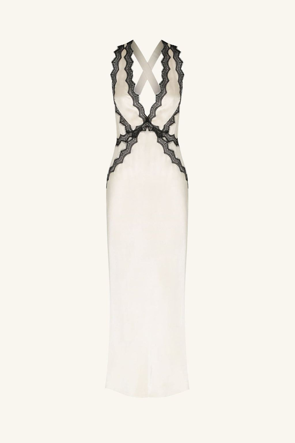 CAMILLE LACE CROSS BACK MIDI DRESS - CREAM/BLACK