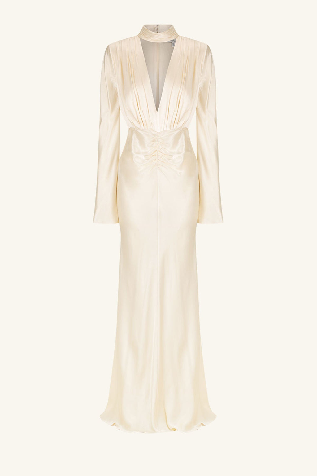 LA LUNE PLUNGED LONG SLEEVE MAXI DRESS - CREAM