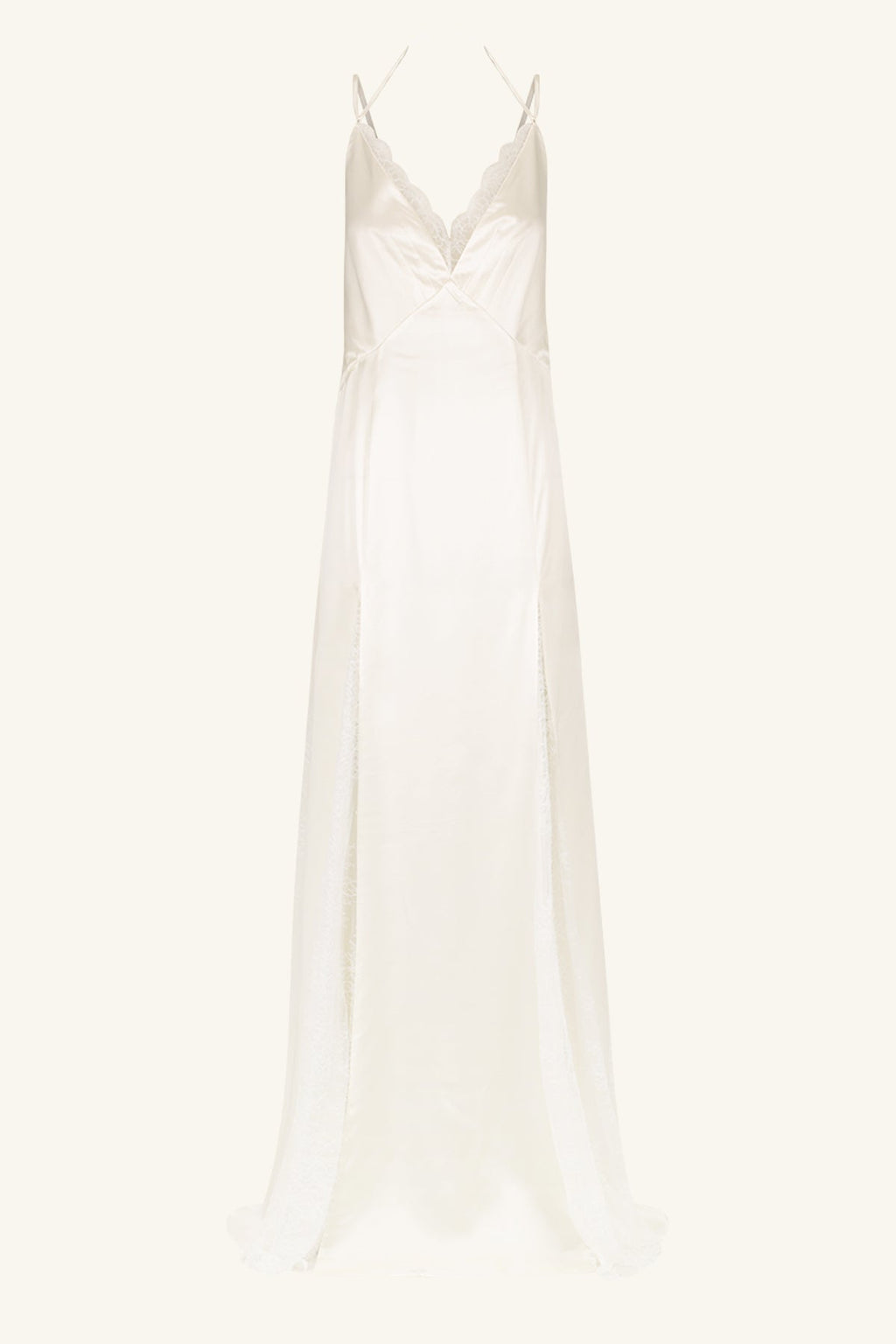 LA LUNE CUMULUS SILK LACE PLUNGED MAXI DRESS - IVORY