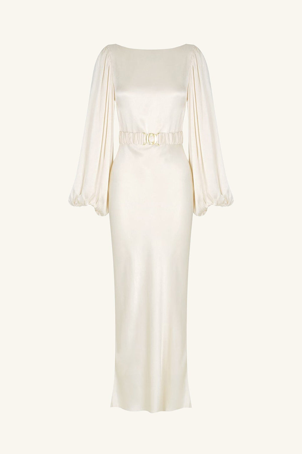 LA LUNE BALLOON SLEEVE MIDI DRESS WITH BELT - CREAM