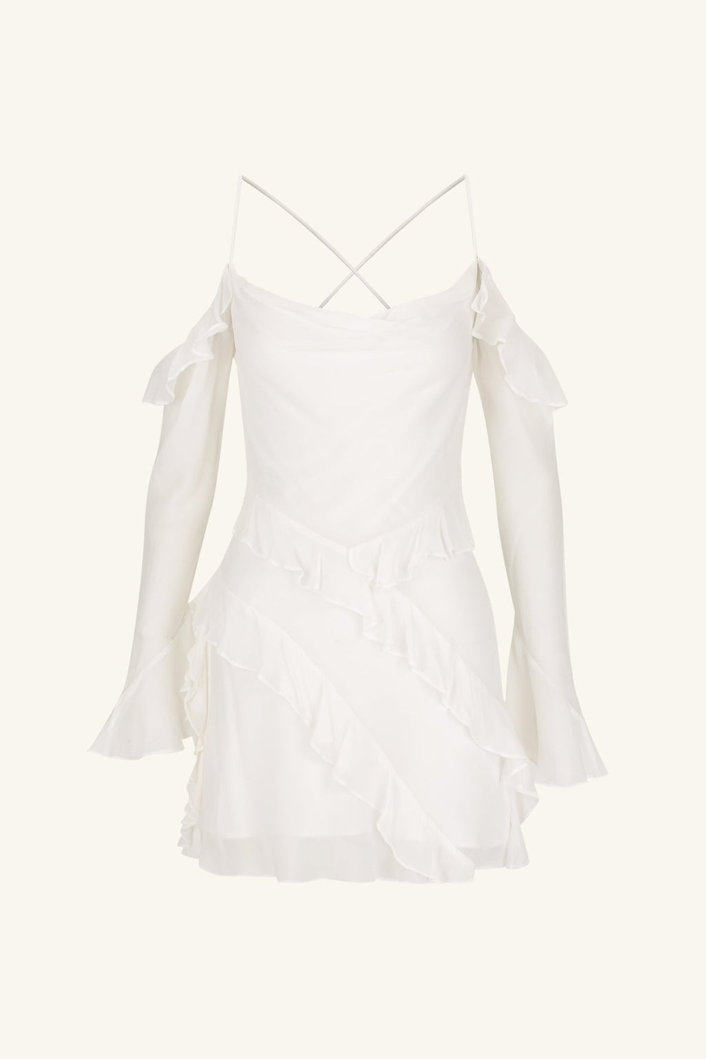LIRA LONG SLEEVE RUFFLE MINI DRESS - IVORY