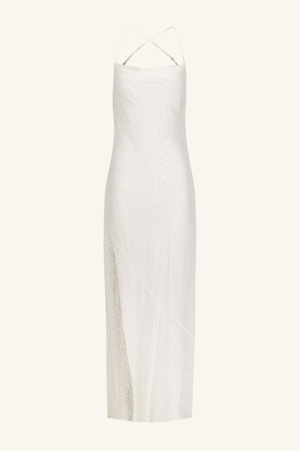 IRIDESCENT DOUBLE COWL OPEN BACK MAXI DRESS