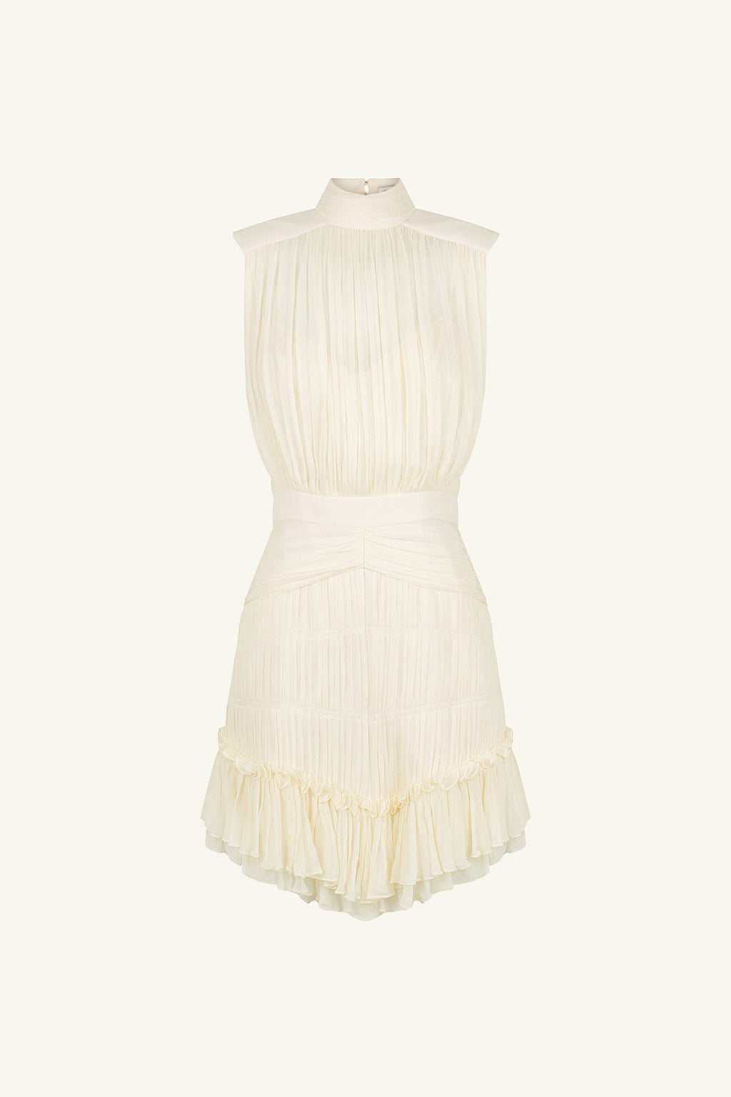 VICTORIA SLEEVELESS RUCHED MINI DRESS - CREAM